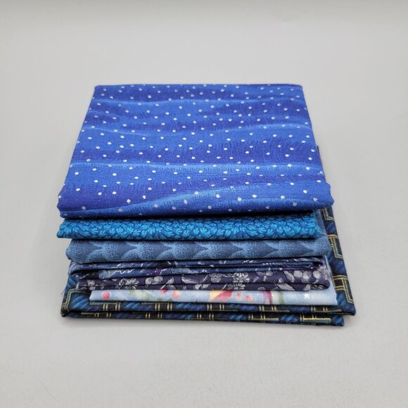 Assorted Fat Quarters Quilting Fabric Blue Tones Floral Geometric Cotton 7 Pc - Picture 2 of 3
